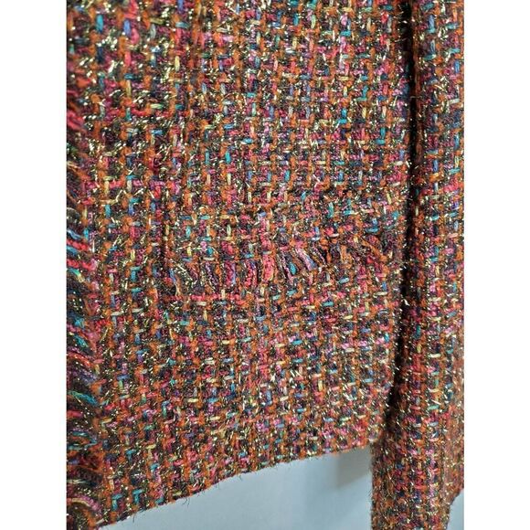 Chico's Metallic Gold Rainbow Shine Tweed Woven Festive Vikey Jacket Office Sz S - Picture 6 of 10